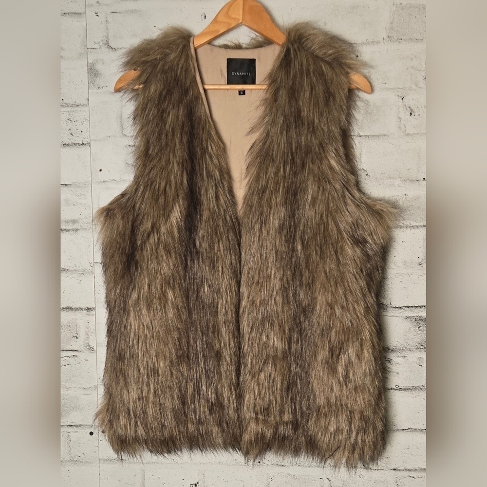 Dynamite Faux Fur Vest Brown Taupe Boho Western Womens M/L